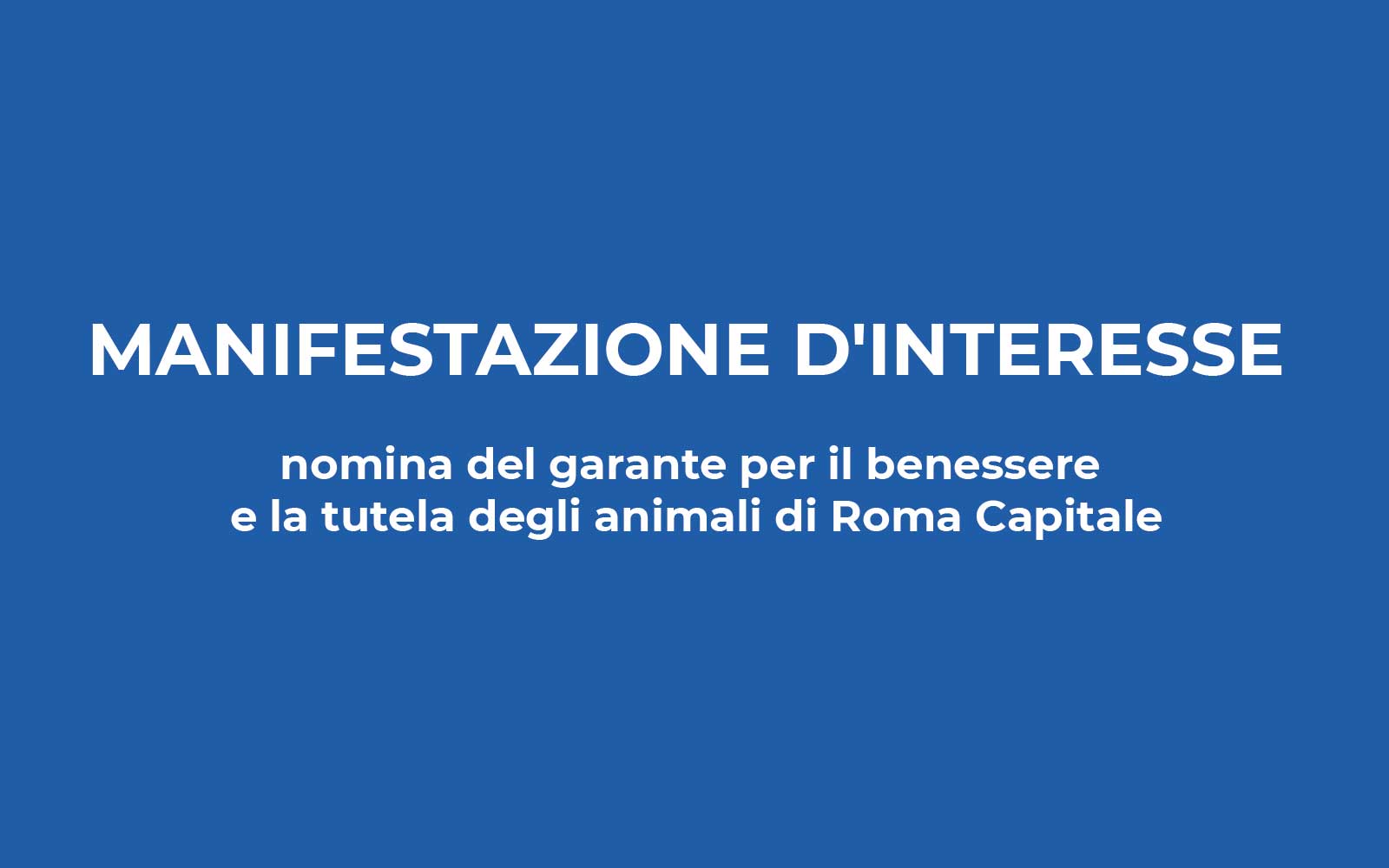 Avviso pubblico per manifestazione d’interesse alla nomina del garante per il benessere e la tutela degli animali di Roma Capitale