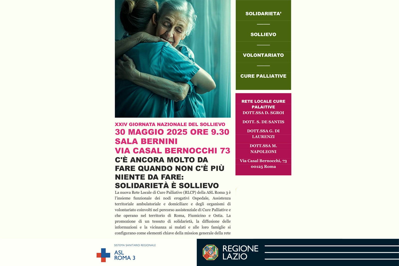 Giornata Sollievo: Alla ASL Roma 3 il 30/05 un incontro su servizi cure palliative