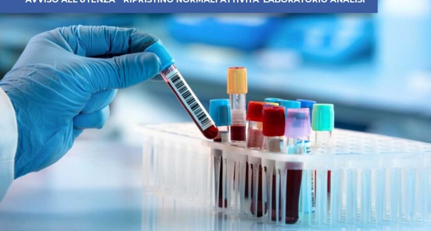 AVVISO ALL’UTENZA – RIPRISTINO NORMALI ATTIVITA’ LABORATORIO ANALISI