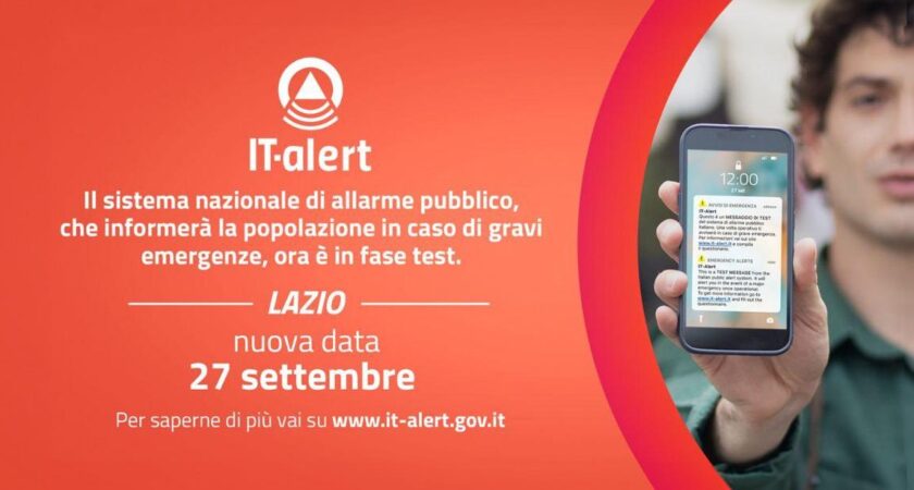 It-Alert, nella Regione Lazio test mercoledì 27 settembre alle ore 12
