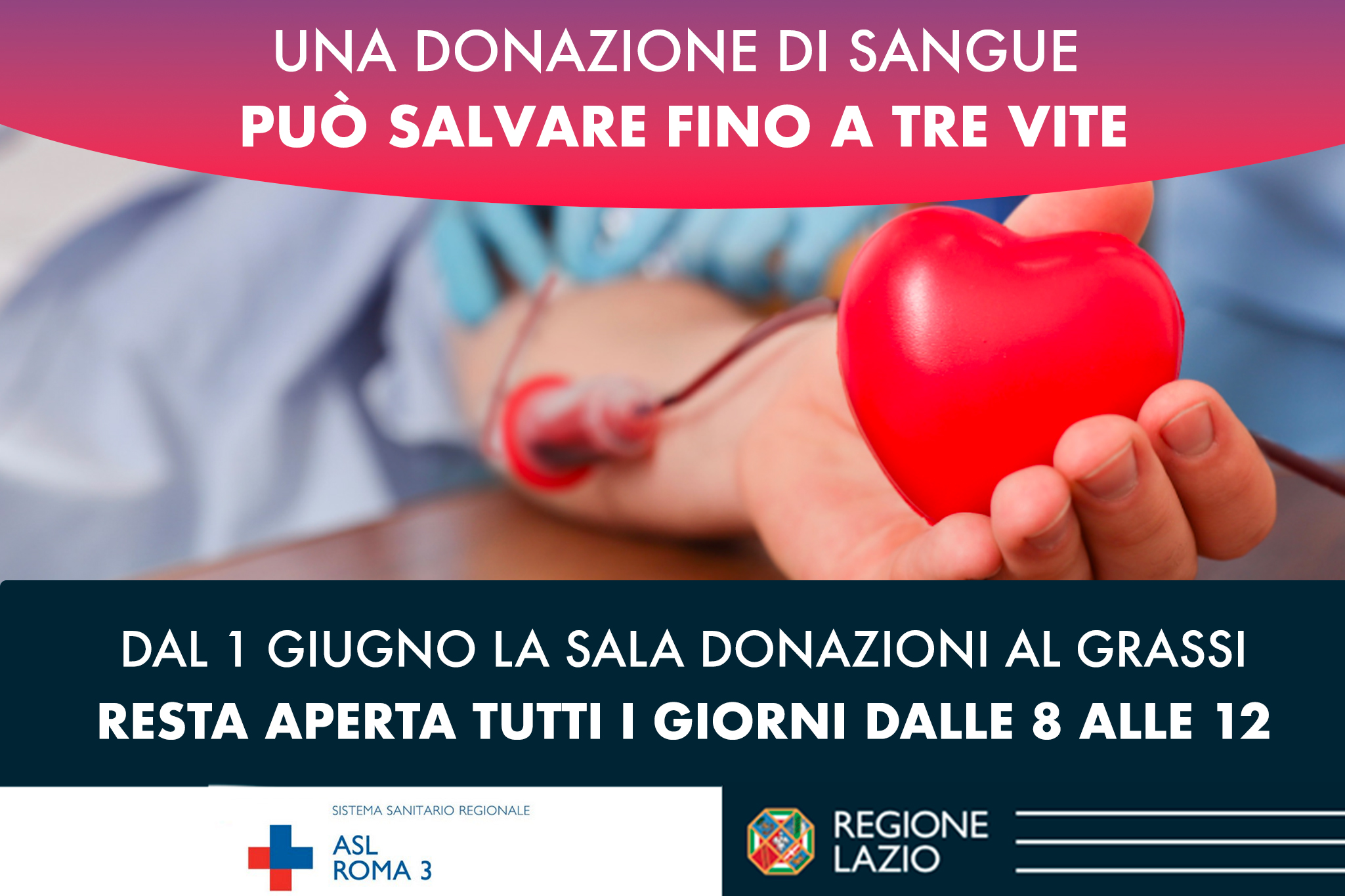 Dal 1 Giugno la Sala donazione sangue al Grassi aperta dalle 8 alle 12 tutti i giorni