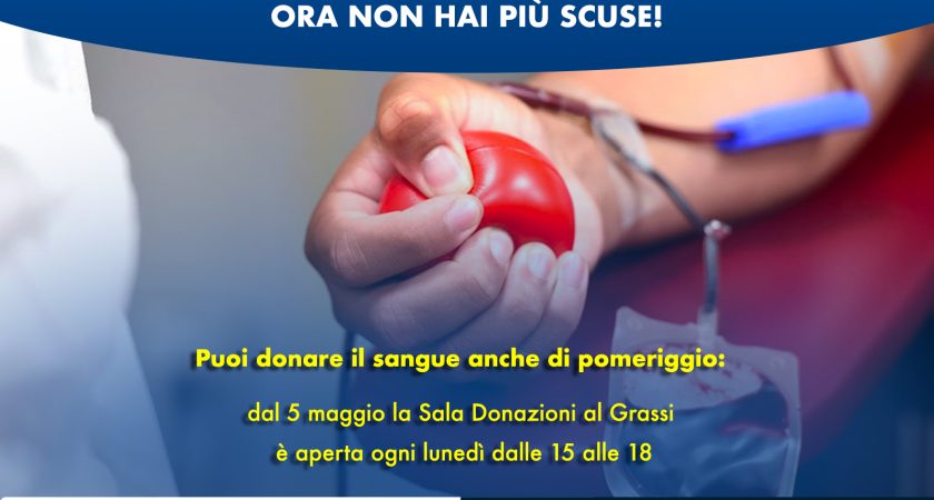 Se non hai tempo di mattina, ora non hai più scuse! Dal 5 maggio sarà possibile donare il sangue anche di pomeriggio all’Ospedale Grassi di Ostia