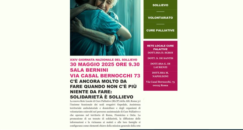 Giornata Sollievo: Alla ASL Roma 3 il 30/05 un incontro su servizi cure palliative