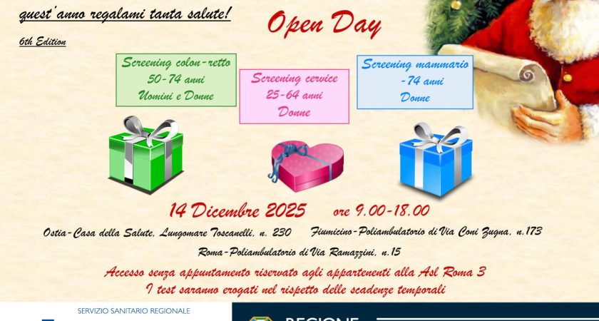 Domenica 14 dicembre “Caro Babbo Natale, quest’anno regalami tanta Salute …”, gli screening gratuiti di colon-retto, cervice uterina e mammario