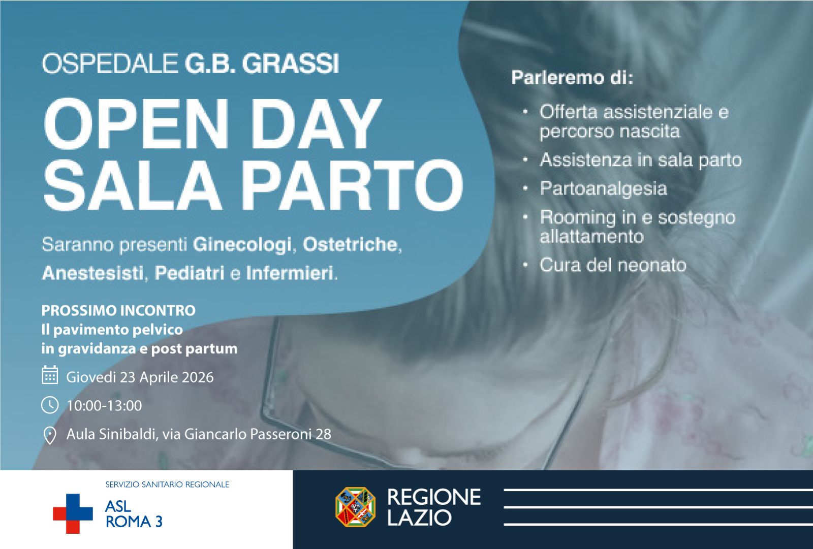 Il pavimento pelvico in gravidanza e post partum, il 23 aprile Open Day Sala parto al Grassi di Ostia