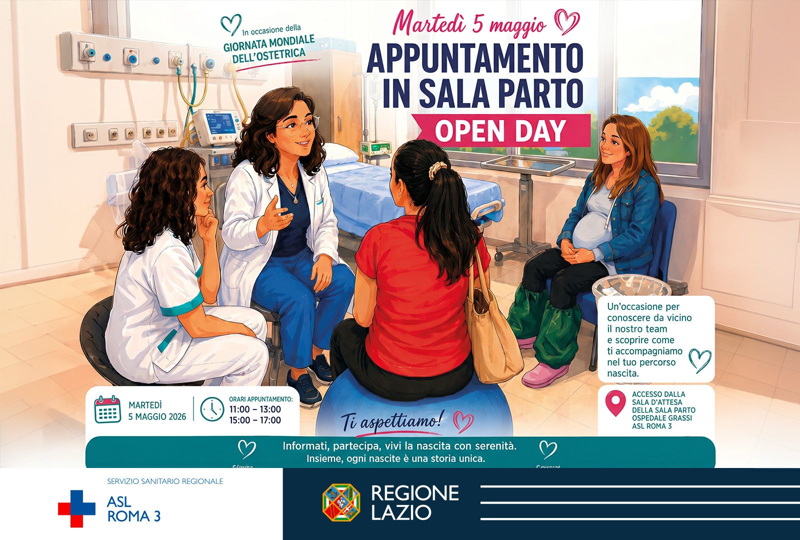 Giornata Internazionale dell’Ostetrica, martedì 5 maggio Open Day al Grassi di Ostia – Dalle 11 alle 13 e dalle 15 alle 17 presso la sala d’attesa della Sala Parto