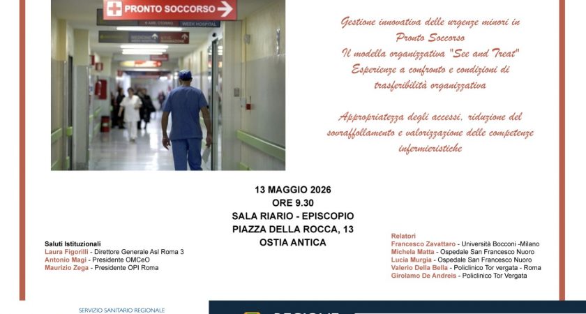 ASL Roma 3, mercoledì 13 maggio incontro sulla gestione delle urgenze minori in Pronto Soccorso.