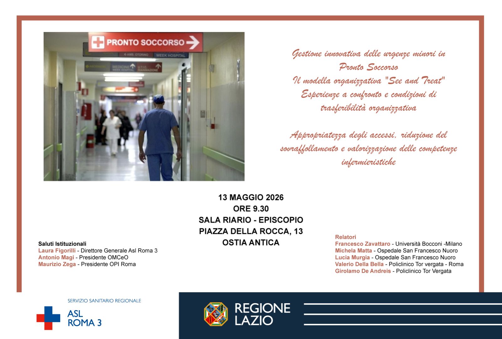 ASL Roma 3, mercoledì 13 maggio incontro sulla gestione delle urgenze minori in Pronto Soccorso.