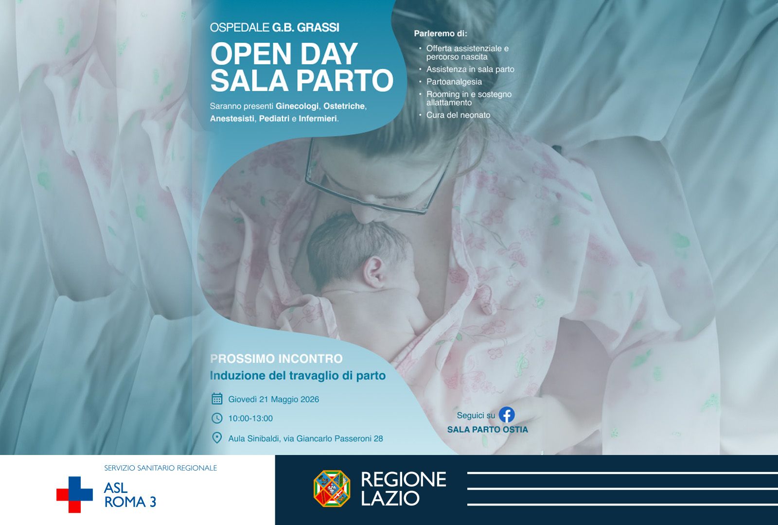 ASL Roma 3, Giovedì 21 maggio torna Open Day Sala parto al Grassi di Ostia
