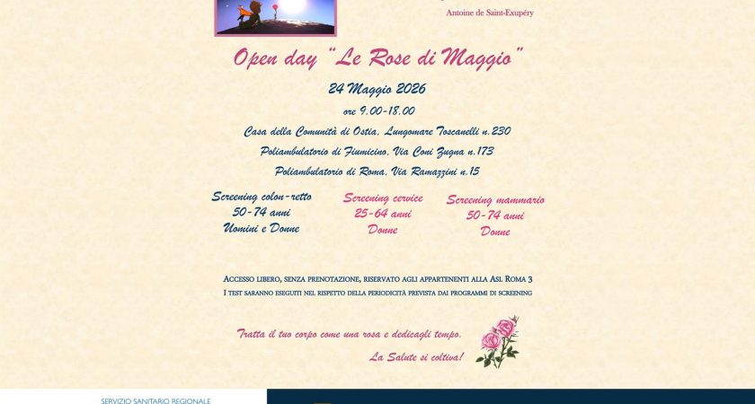 ASL Roma 3, Domenica 24 maggio torna l’Open Day “Le Rose di Maggio”