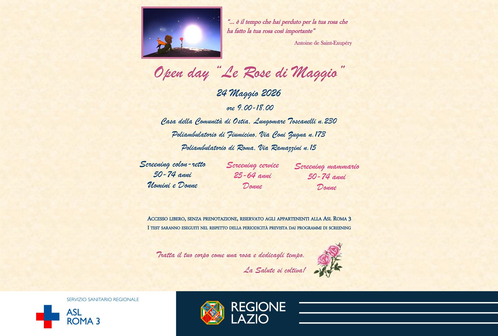 ASL Roma 3, Domenica 24 maggio torna l’Open Day “Le Rose di Maggio”