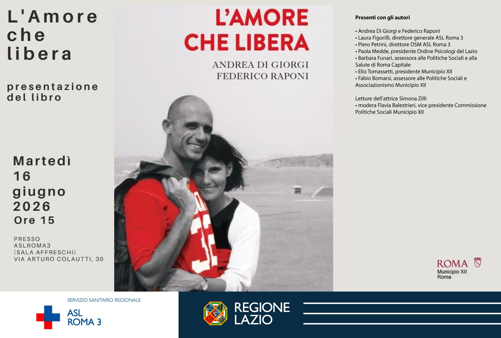 ASL Roma 3; Martedì 16 giugno la presentazione del libro “L’amore che libera”