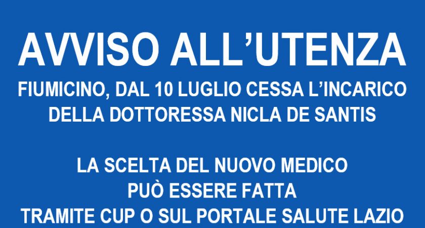 Fiumicino, dal 10 luglio cessa l’incarico della dott.ssa De Santis