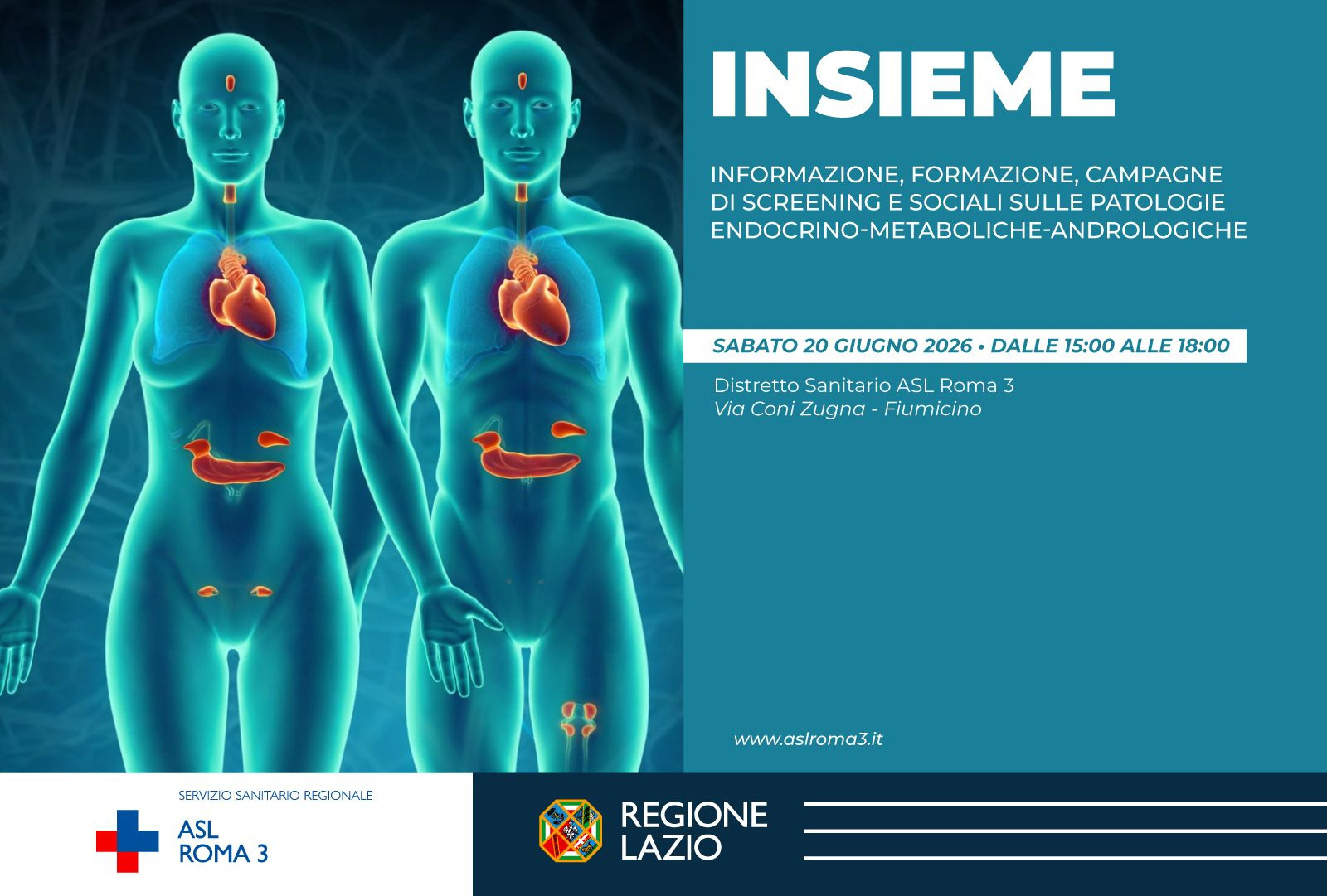 ASL Roma 3; Sabato 20 giugno a Fiumicino INSIEME, incontro sulle patologie endocrinologiche