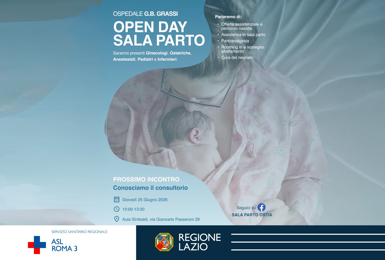 ASL Roma 3; Giovedì 25 giugno Open Day Sala Parto al Grassi di Ostia