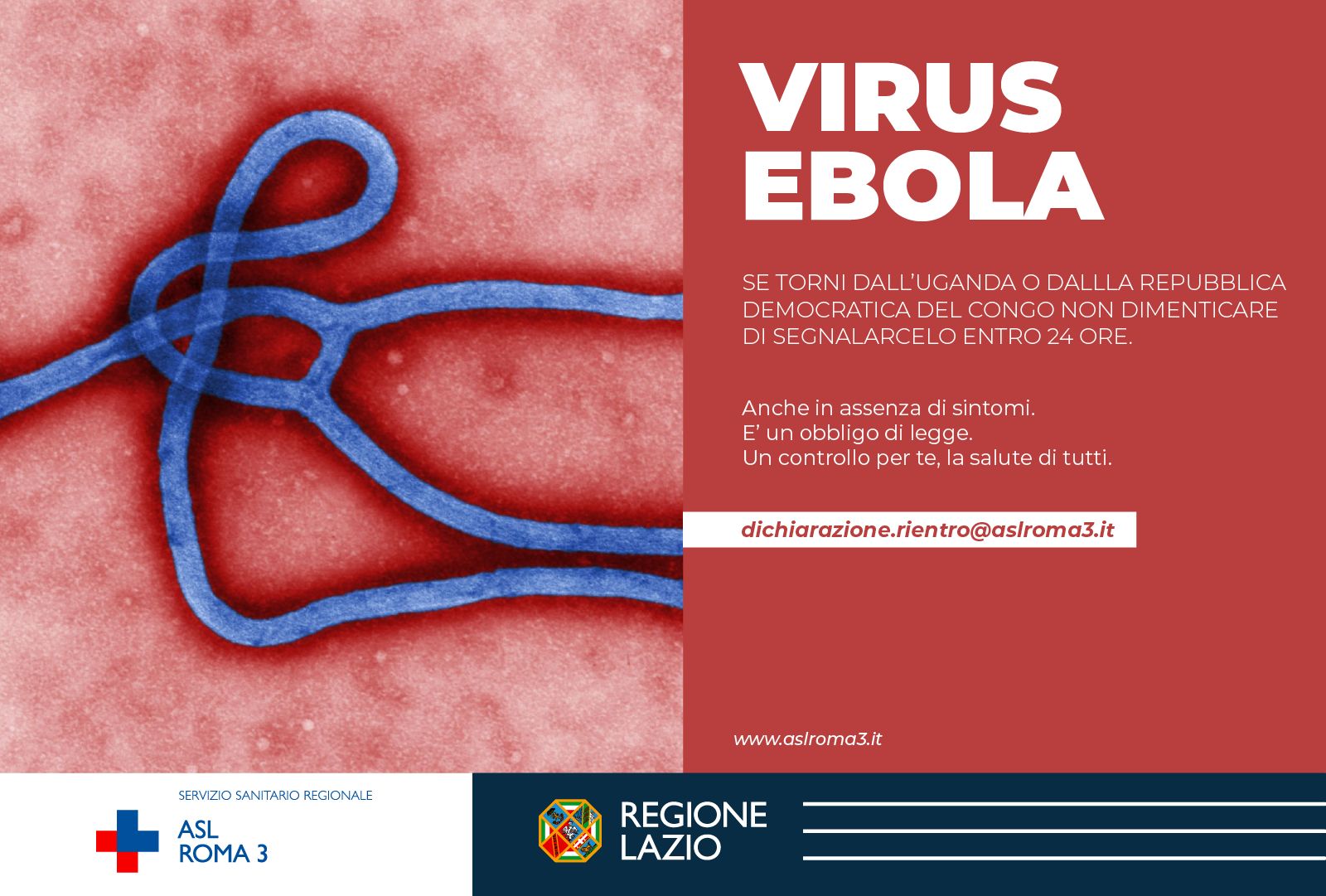 ASL Roma 3; Virus Ebola: Comunicazione di rientro da soggiorno in Uganda e Repubblica Democratica del Congo