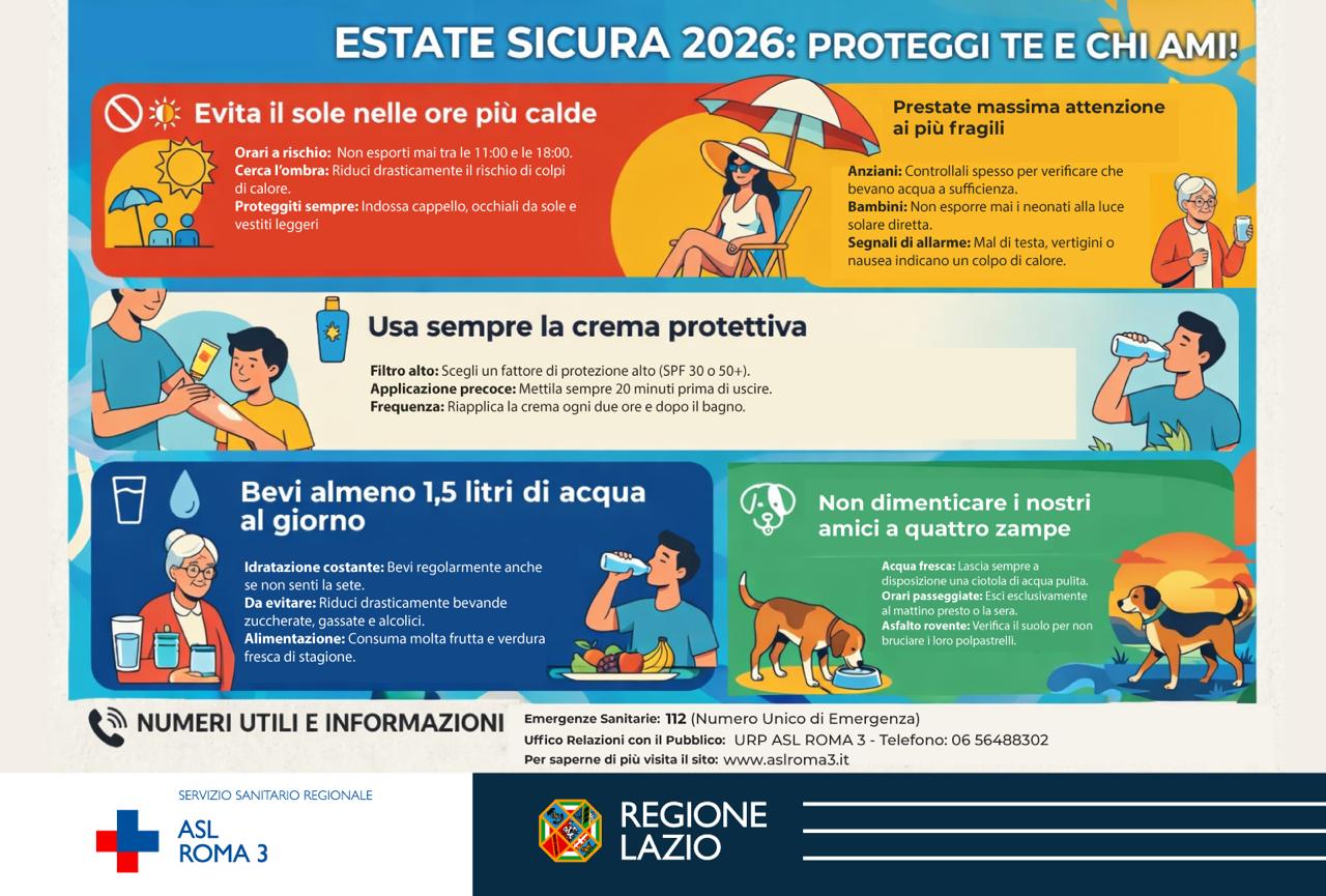 ASL Roma 3; Tempo di vacanze al caldo, proteggiamo la nostra salute