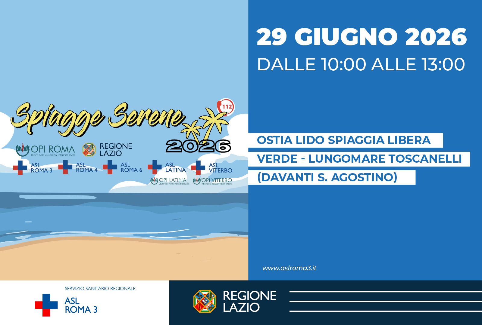 ASL Roma 3, dal 29 giugno torna “Spiagge Serene” sulle spiagge del litorale