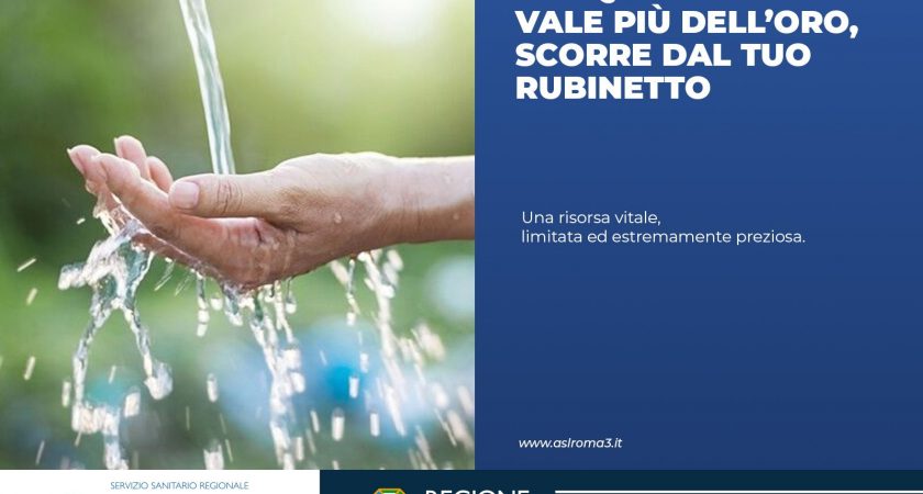 ASL Roma 3; Acqua in bottiglia o acqua del rubinetto, ecco le buone pratiche di consumo