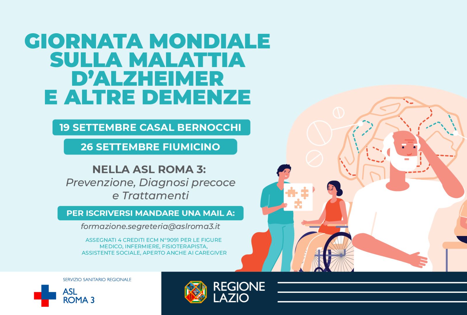 Giornata Mondiale sulla Malattia d’Alzheimer e altre Demenze: la ASL Roma 3 organizza due incontri informativi e formativi