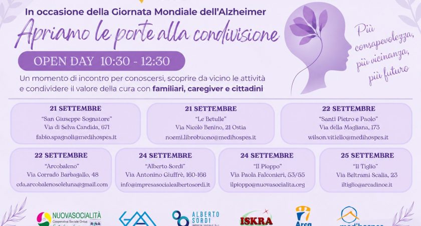 Giornata Mondiale dell’Alzheimer: “Apriamo le porte alla condivisione”