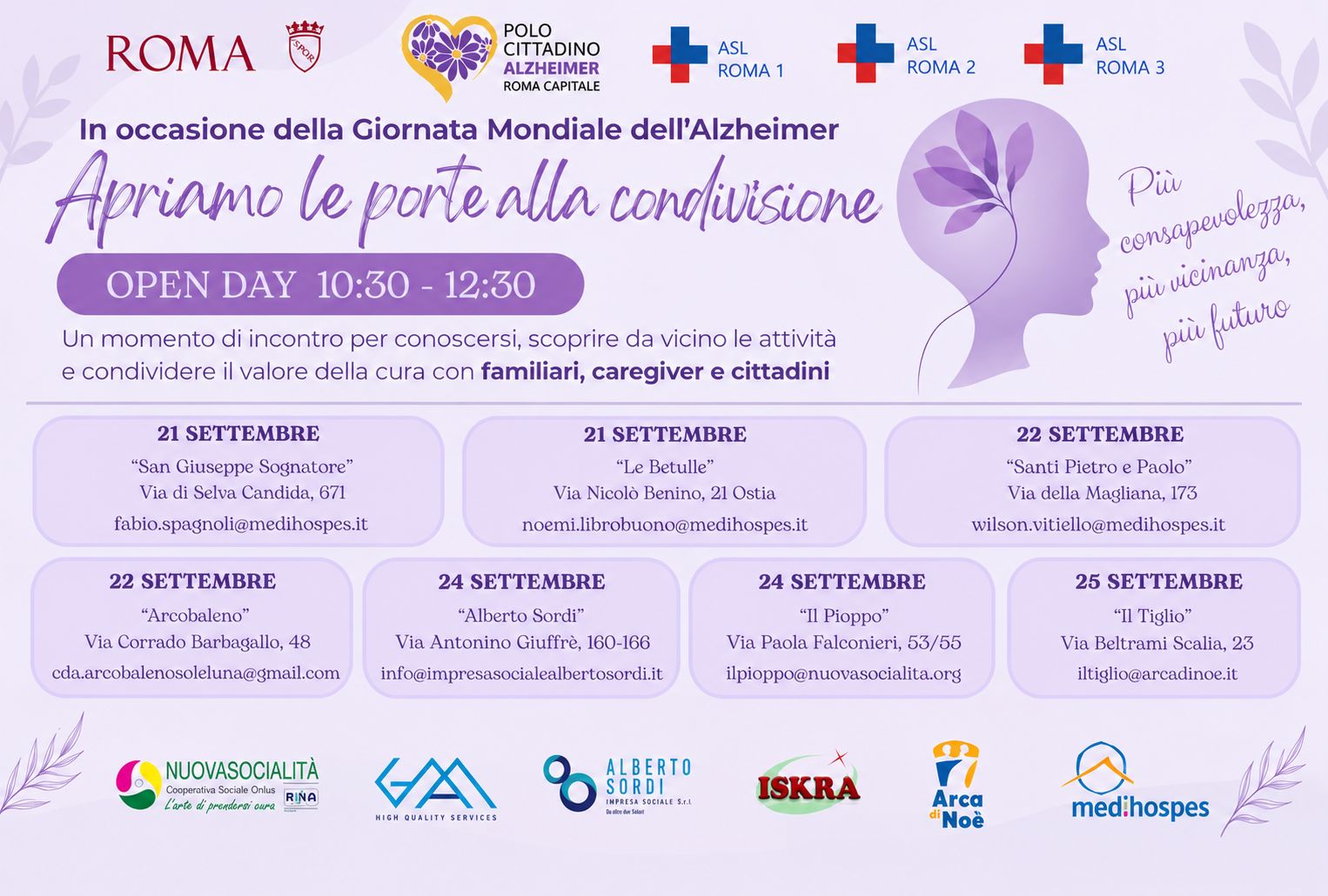 Giornata Mondiale dell’Alzheimer: “Apriamo le porte alla condivisione”