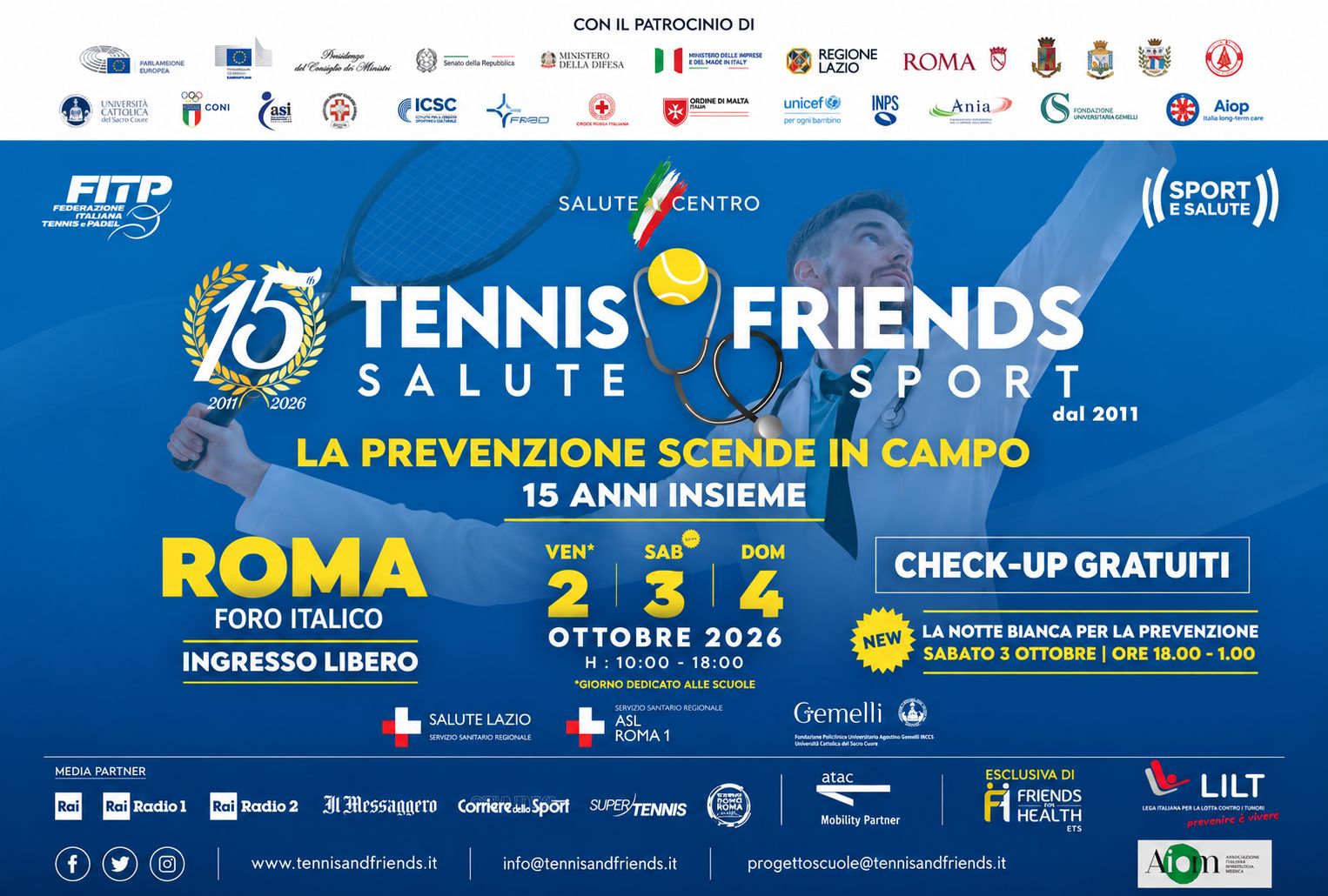 La ASL Roma 3 partecipa alla 15ª edizione di “Tennis & Friends – Salute e Sport” al Foro Italico