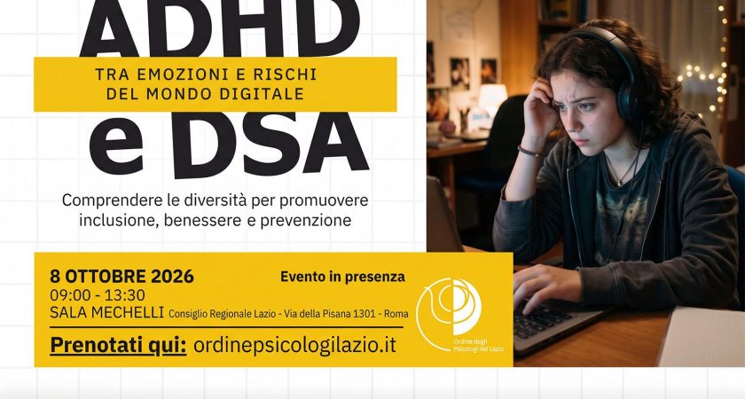 ASL Roma 3, giovedì 8 ottobre convegno su “ADHD e DSA, tra emozioni e rischi del mondo digitale”.
