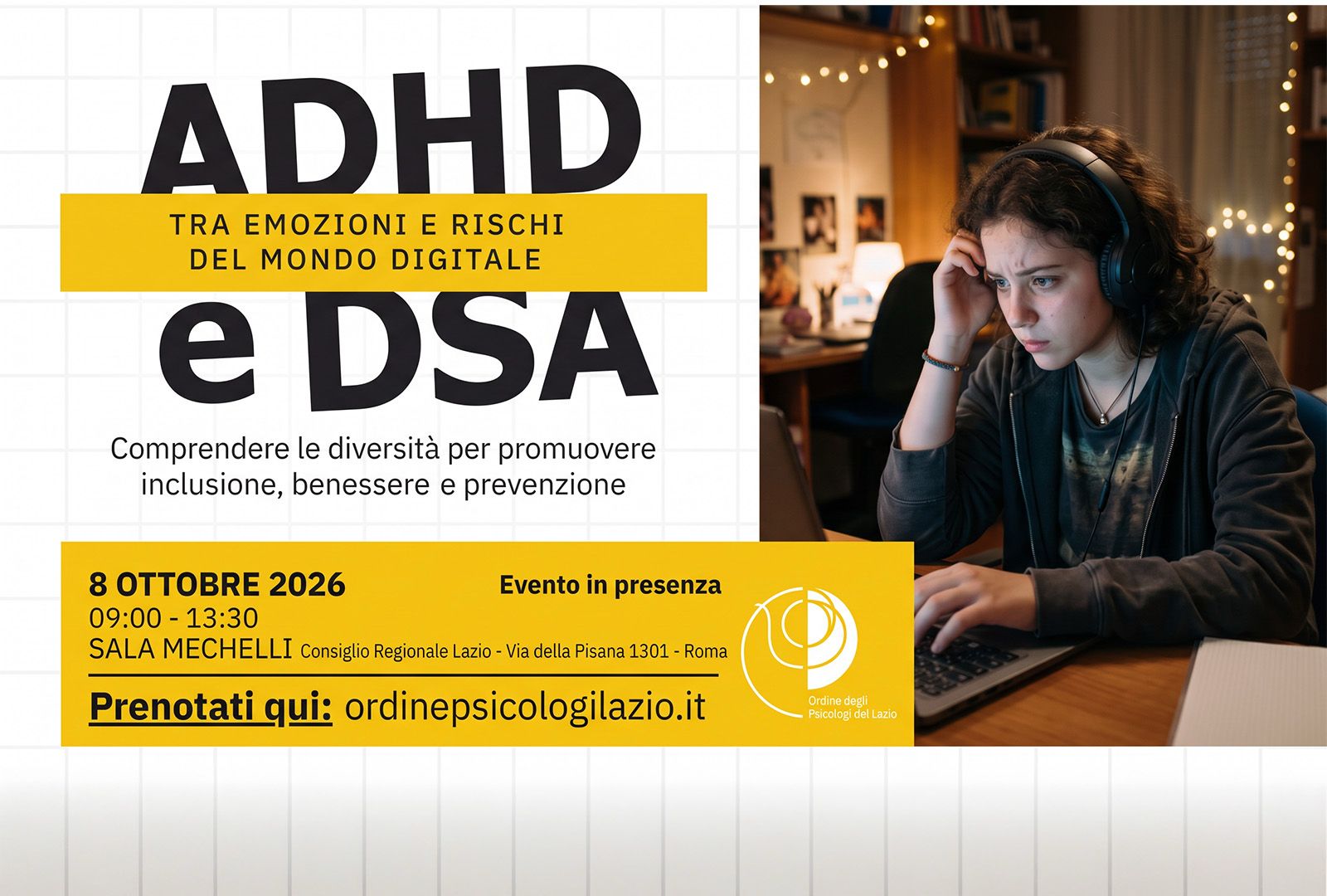 ASL Roma 3, giovedì 8 ottobre convegno su “ADHD e DSA, tra emozioni e rischi del mondo digitale”.