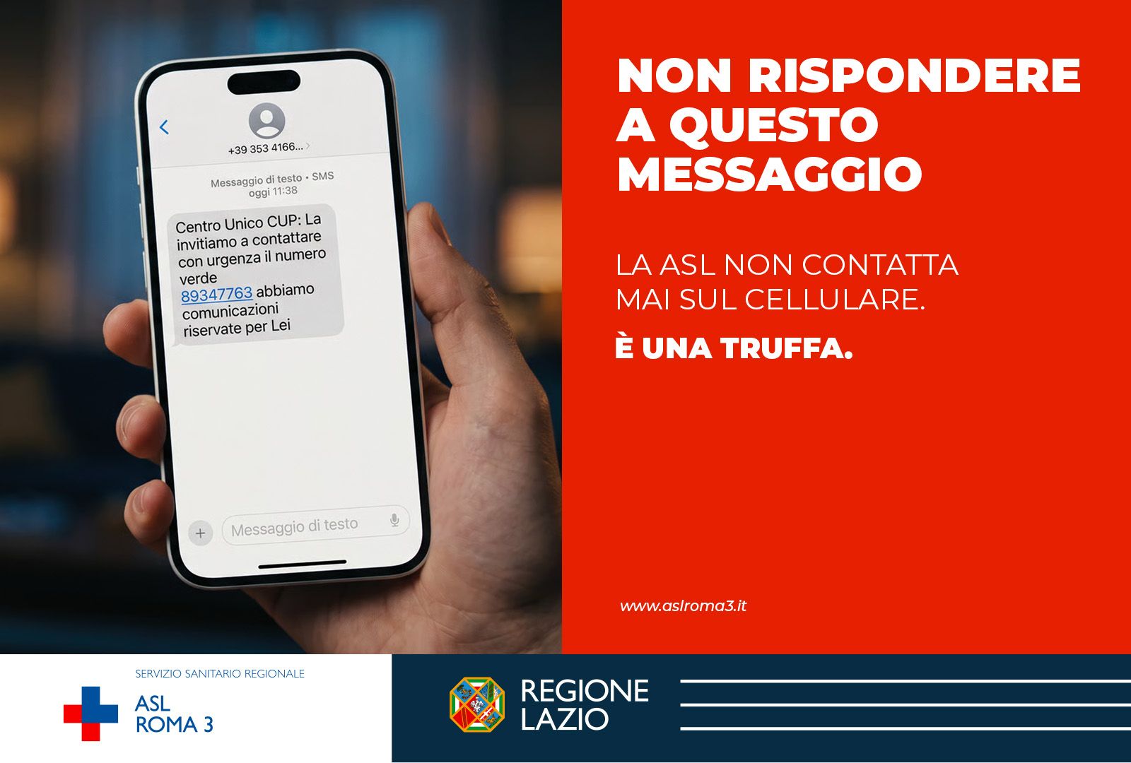 ASL Roma 3; Attenzione al tentativo di truffa dal numero 89347763